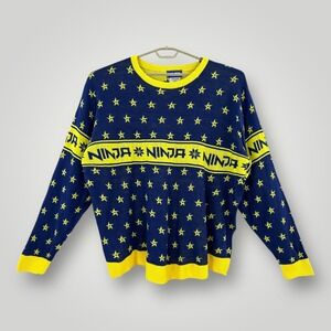 NEW Ninja Sweater‎ Mens 3XL Blue Yellow Star Pattern Ugly Christmas Acrylic NWT